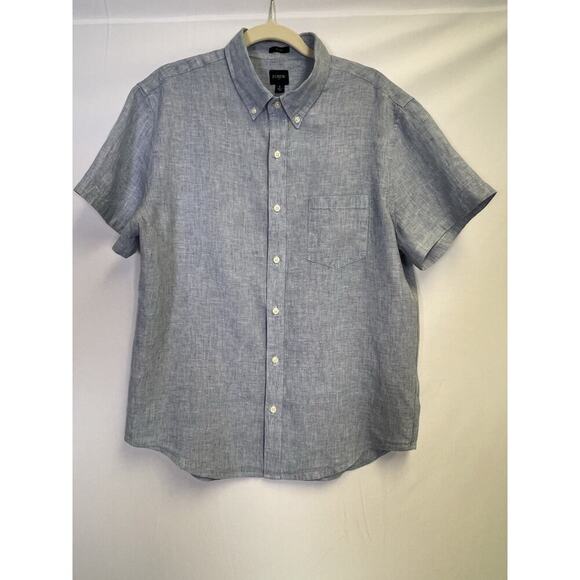 J.Crew Mens Short Sleeve Indigo Organic Chambray Button Down Shirt L Classic - Picture 7 of 13